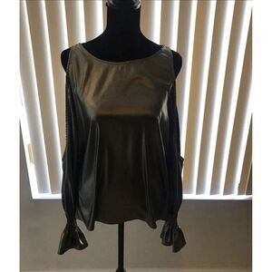 Express Gold Metallic Open Shoulder Long Sleeve Top Sz M